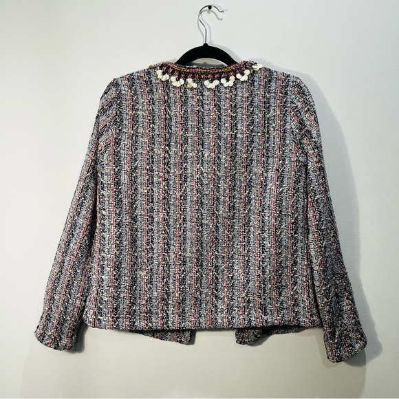 NEW Anthropologie Summer Love Suzy Embellished Beaded Pink Tweed Blazer Jacket - Picture 10 of 11